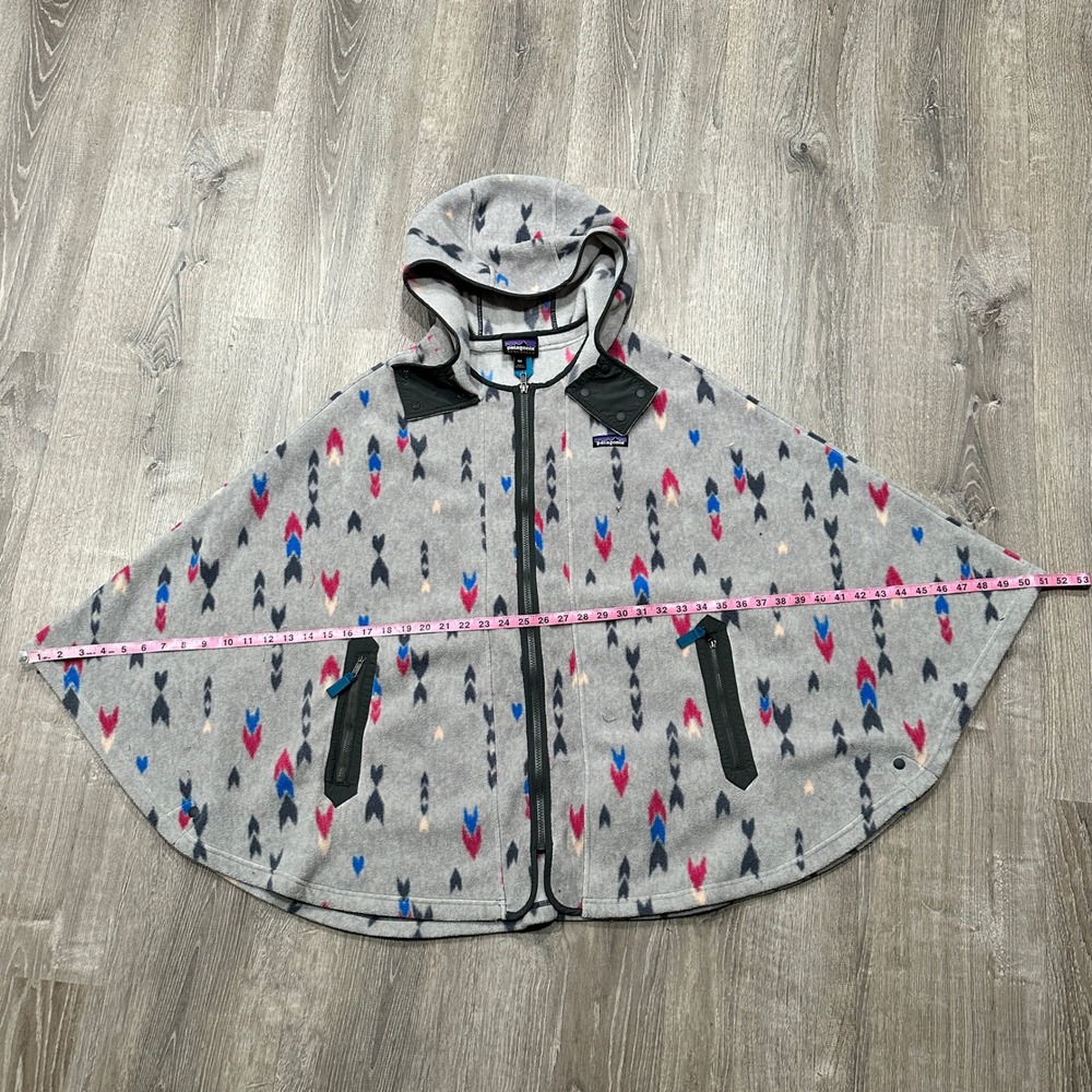 Patagonia Synchilla Fleece Poncho Grey Geometric Full Zip Hooded Cape M/L 25285 - Picture 11 of 14